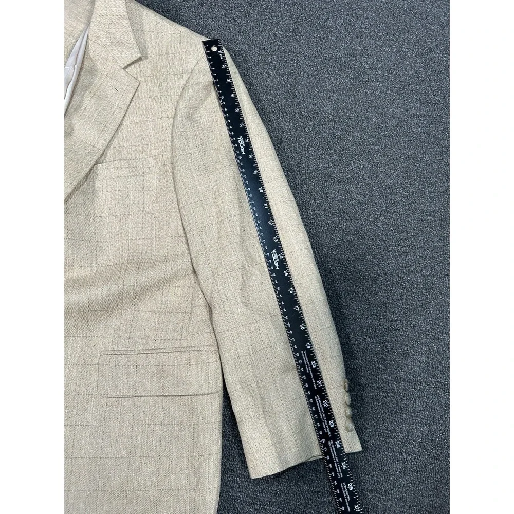 Vintage Brooks Brothers Blazer Men 43R Beige Windowpane Worsted Wool‎ Silk Linen